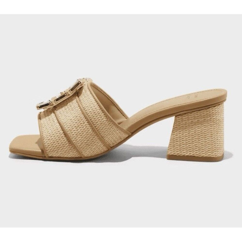 Women's Kathleen Raffia Buckle Block Heels - A New Day Beige Size 6.5 NWB - Picture 4 of 13